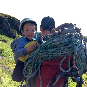 Brad Newman and son going on hike