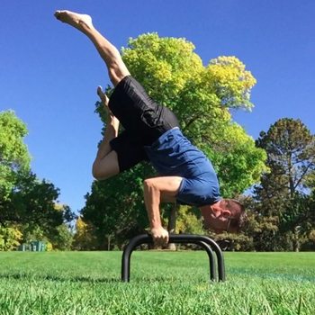 outdoor bent arm stand using parallettes