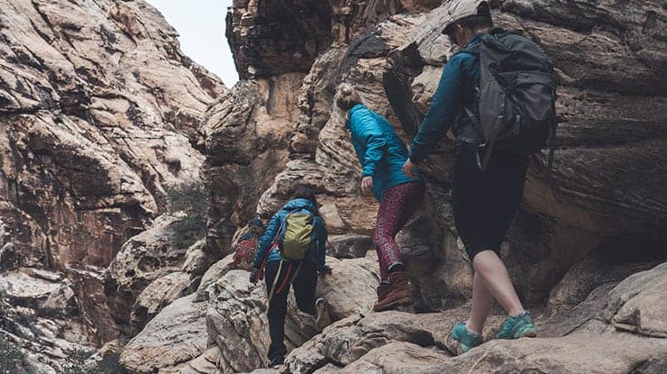 A group hiking up a mountain