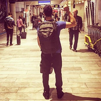 Chris carrying back pack