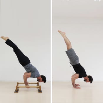 Ryan doing a handstand Push up on floor ad parallettes