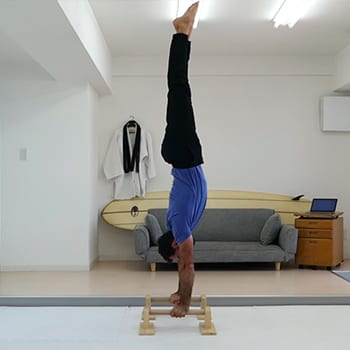 Ryan doing handstand exercise on parallettes