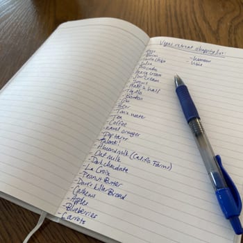 shopping list written in notebook