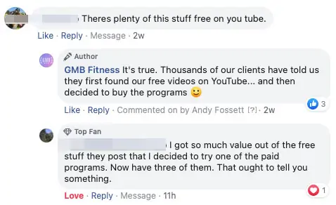 Facebook comment about how you don't need to buy GMB programs because everything is free on YouTube anyway, hahahaha