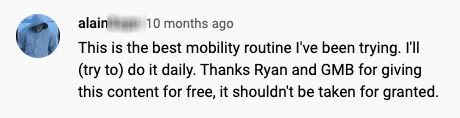 Testimonial for the GMB 15-Minute Mobility Boost