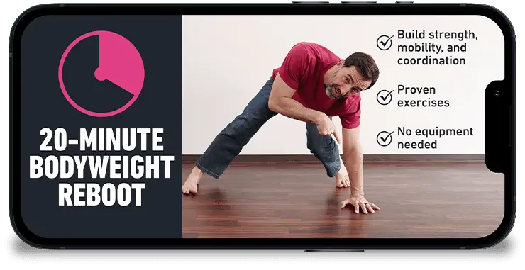 Our 20-Minute Bodyweight Reboot routine displayed on an iPhone