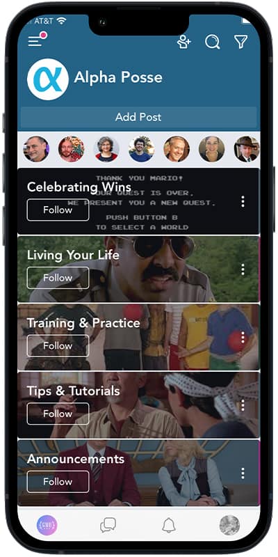 Alpha Posse 9 The GMB Alpha Posse coaching community shown on a smartphone