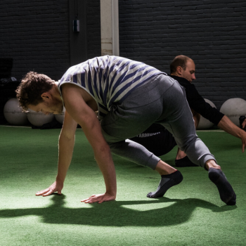 Man performing locomotion exercise